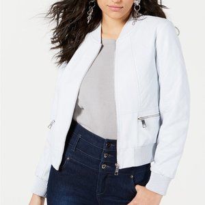 GUESS Melissa Faux-Leather Bomber Jacket white